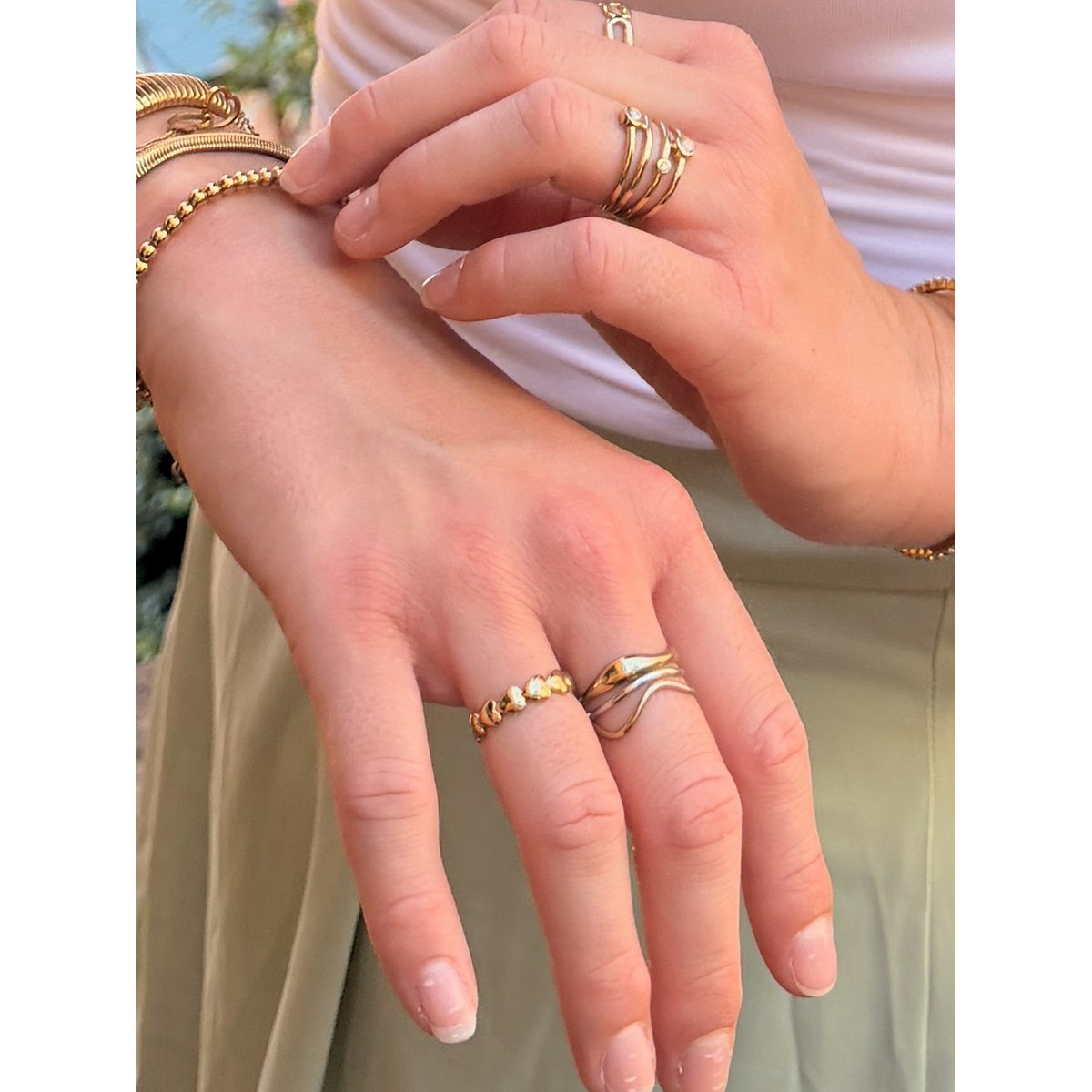 Ceylin – Bague Ajustable avec Coeurs – Doré
