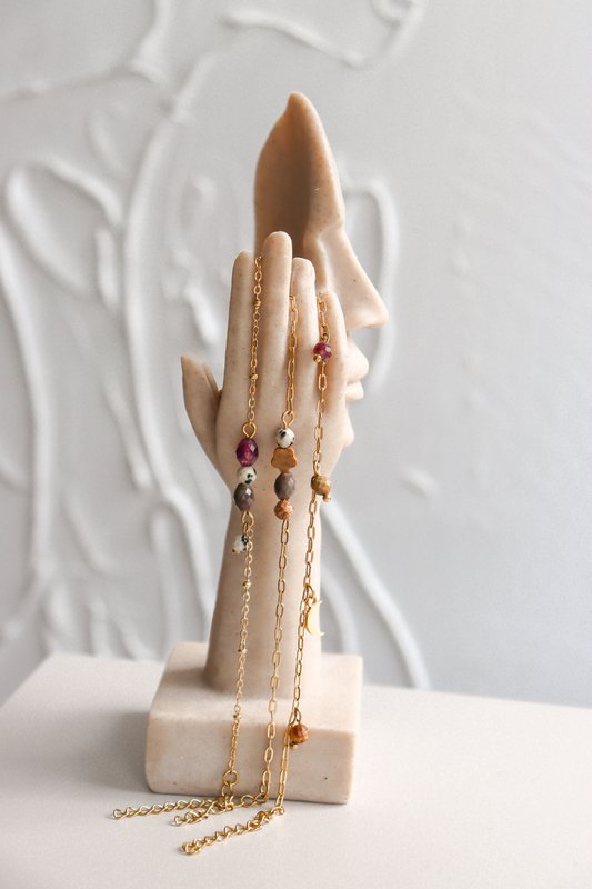 Pulsera de jaspe y labradorita marrón - Oro