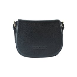 RB1002A | Borsa a Tracolla in Vera Pelle Made in Italy con Tracolla removibile in pelle e attacchi con fibbie in metallo Oro Lucido - Colore Nero - Dimensioni: cm 26 x 20 x 10