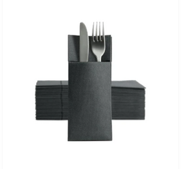 Pre-folded black napkins for cutlery, pack of 50. Ideal for formal dining, parties, and events.