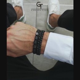 Mænds sorte onyx dobbelt perle armbånd