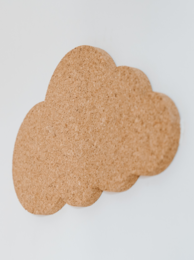 Decorative cork cloud-shaped wall stickers for kids' rooms, available in a neutral beige color.