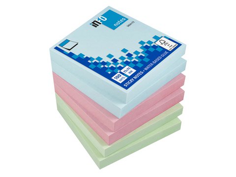 Info notes 75x75mm assorti pastel pak 6 blok blauw, roze, groen