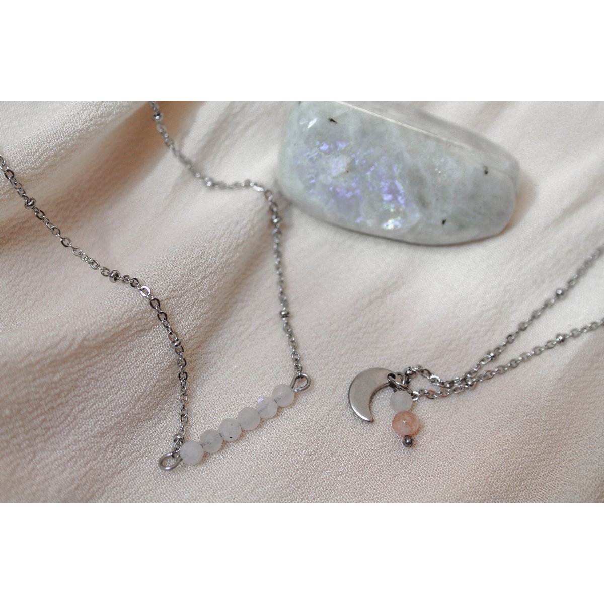 Necklace Moonstone & Sunstone - Silver