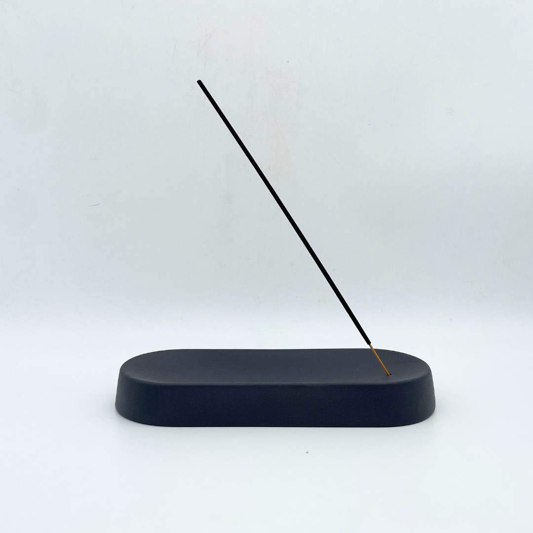 Røgelseholder - keramik - sort - oval - 22 x 9 x 3 cm
