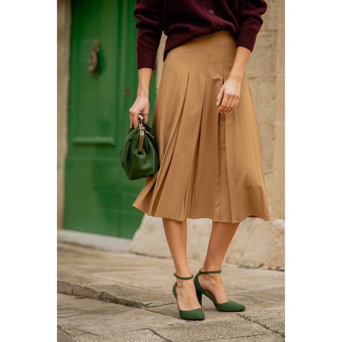 Handgemaakte Suède hakken (8 cm) - Vivienne - Groene Vintage Schoenen 35-42