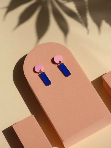 Mini Sticks Statement Earrings - pink ink blue