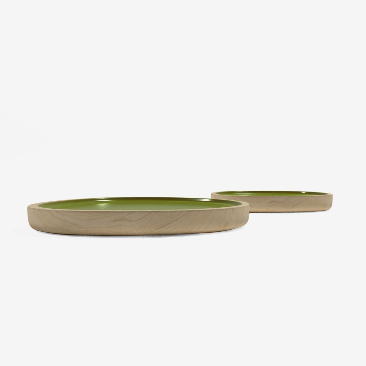 Juego de 2 bandejas Treviso, en madera y pintura cerámica verde caqui