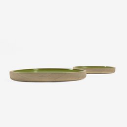 Zestaw 2 tac Treviso z drewna i zielonej farby ceramicznej w kolorze khaki