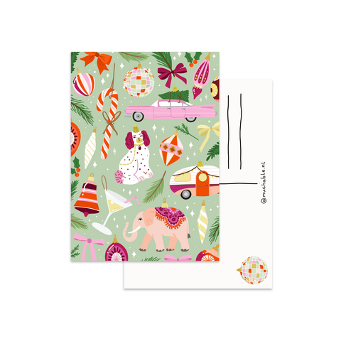 Kerstkaart  / Christmas card -  illustratie cute christmastree ornaments