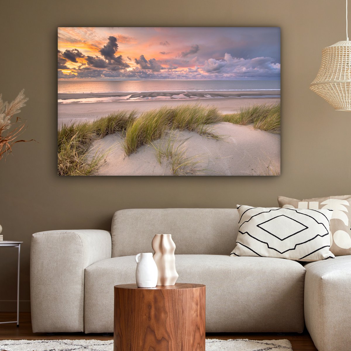 Pintura de lona - Decoración de pared - Sunset - Dune - Playa - Plantas - Mar