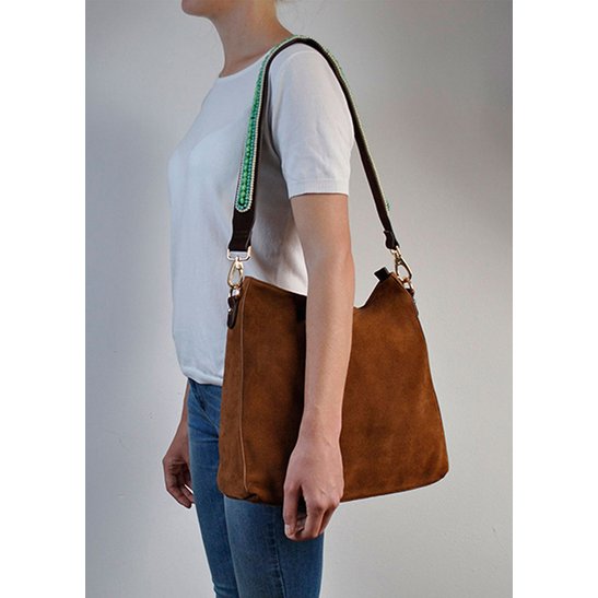 BOHO IBIZA BAG - Mint Ivory shoulder strap (70cm) + Suede bag (Cognac)