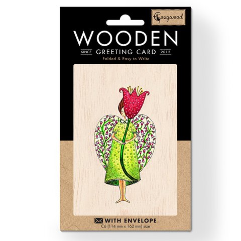 Angel and flower Wooden folded greeting card