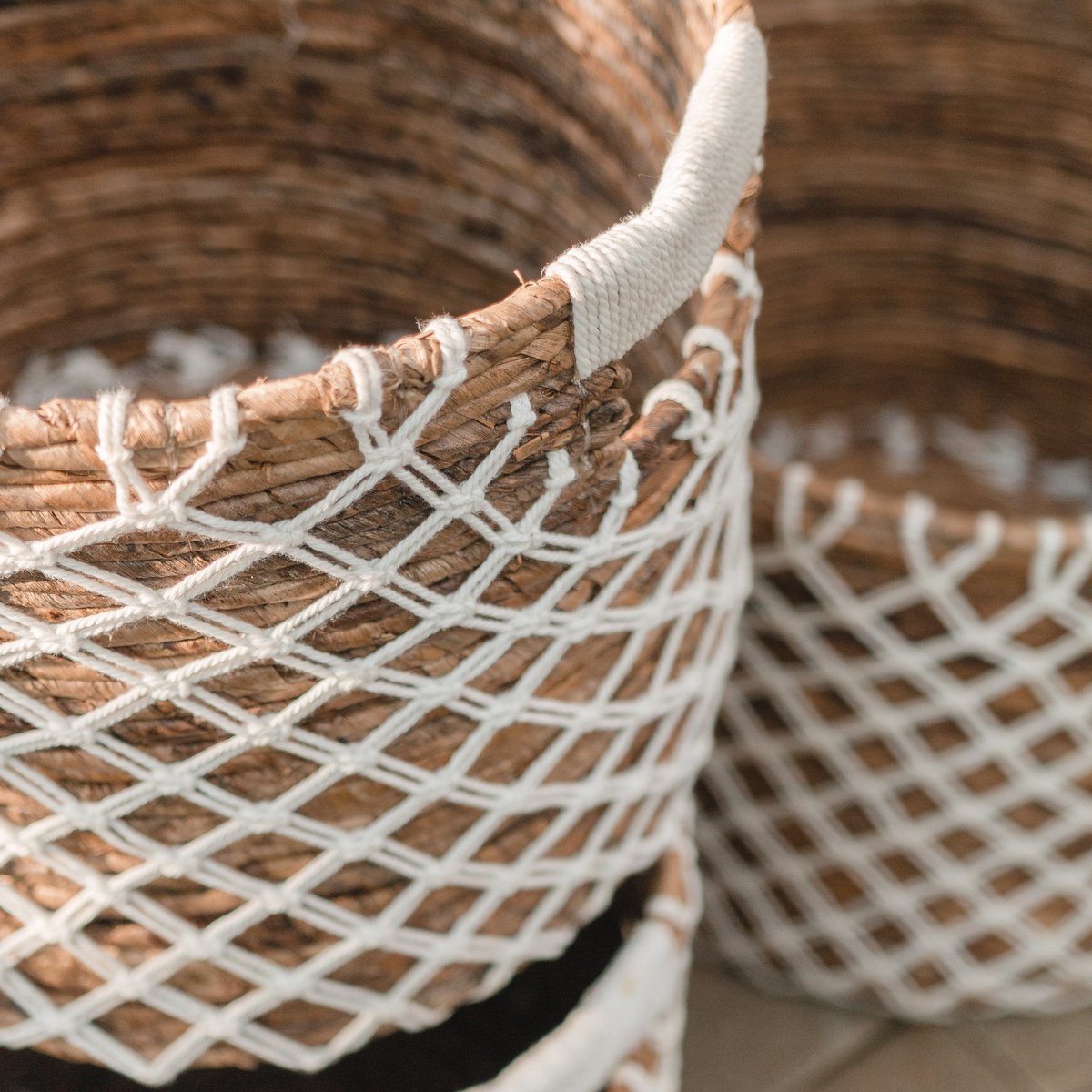 Cesto portaoggetti PURA | Cesto per piante | Cesto per la biancheria (bianco) in fibra di banana (3 misure)