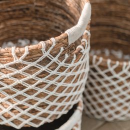 Panier de rangement PURA | Panier de plantes | Panier à linge (blanc) en fibre de banane (3 tailles)