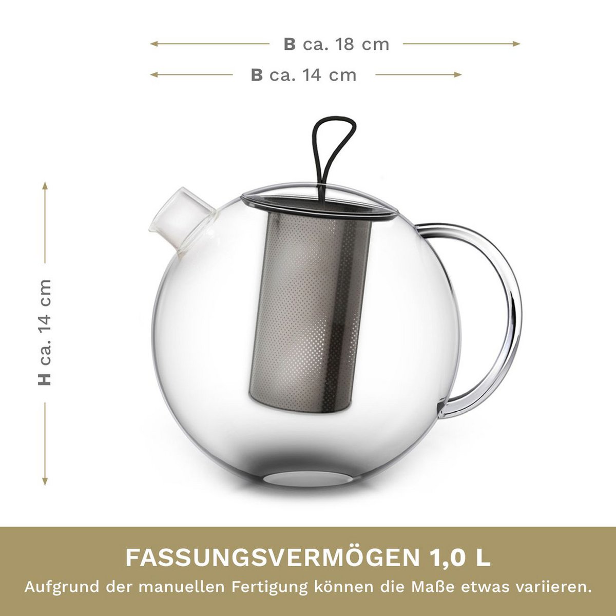 Creano Glas-Teekanne Jumbo 1,0l mit Sieb