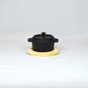 IJzeren pot mini braadpan zwart 10x5cm geëmailleerd met hout