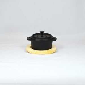 IJzeren pot mini braadpan zwart 10x5cm geëmailleerd met hout