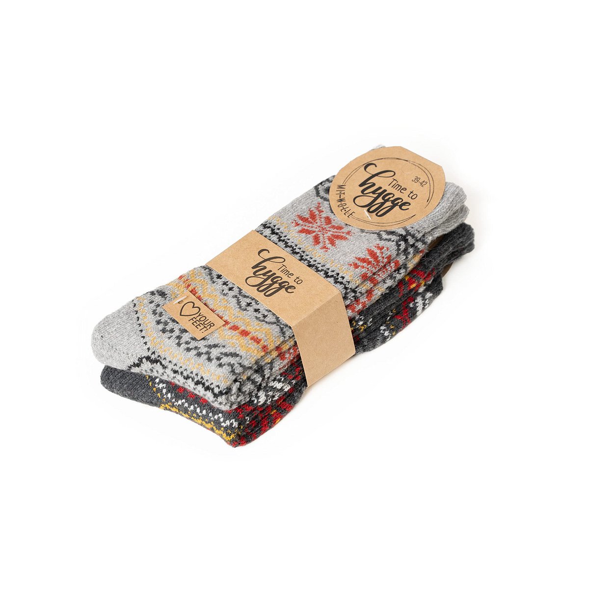 2 Paar 45% Wollsocken Hyggeliges Norweger Design