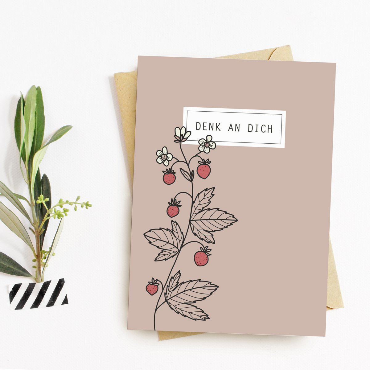 Postcard "Think of yourself", wild strawberry