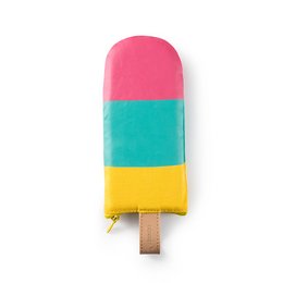 Colorful popsicle-shaped toy with pink, teal, and yellow sections. Made of soft, plush material. Suitable for young children as a fun, tactile play item.
