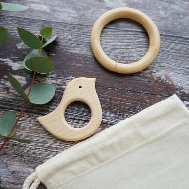 Holz Vogel Beißring Set