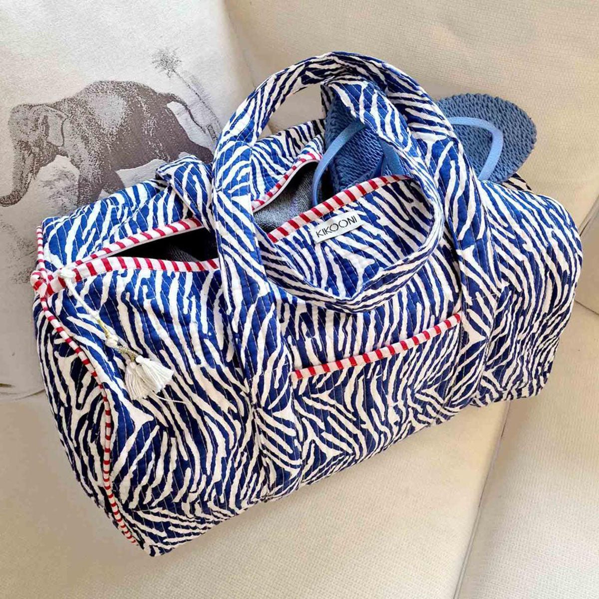 borsa in cotone fatta a mano "zebra blu"