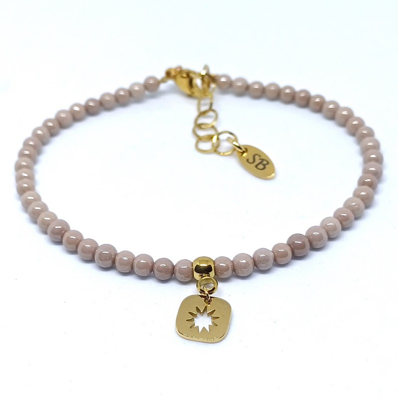 Zirkonia-Armband, runde Perlen, Charm-Stern
