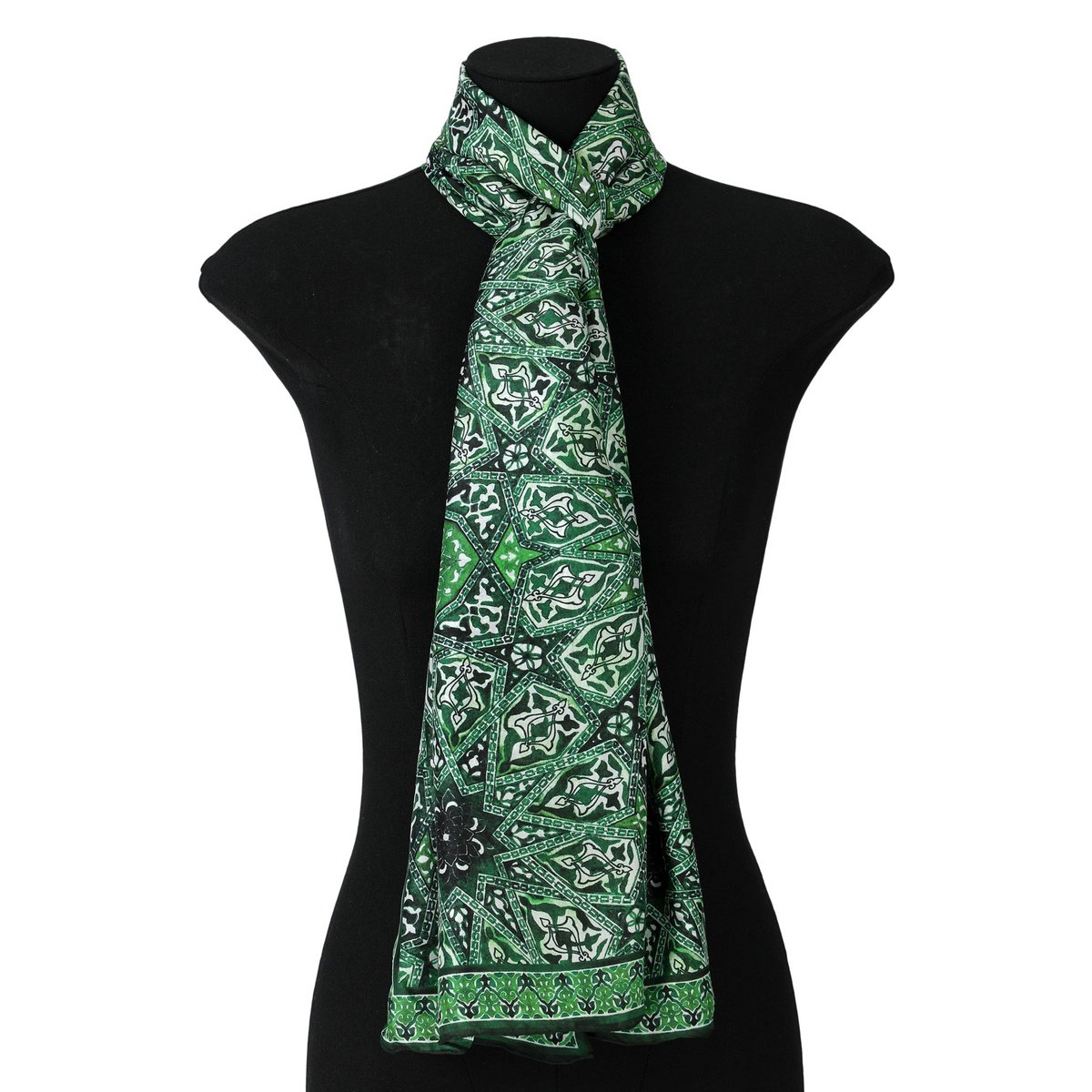Bufanda de cuello de seda verde estampado turco