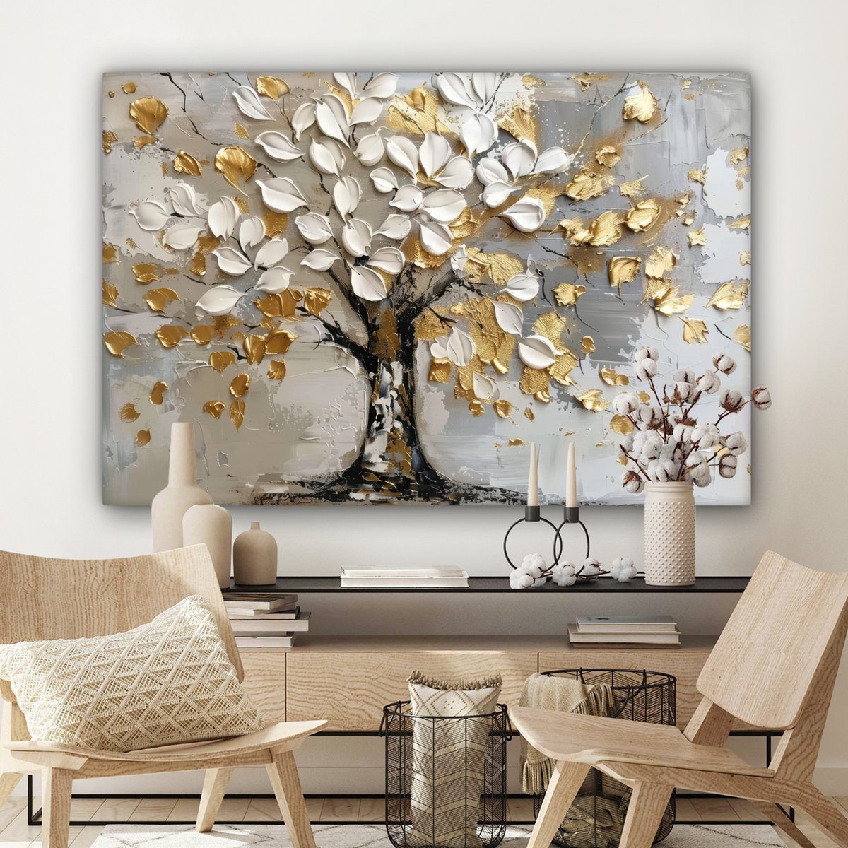 Peinture sur toile - Décoration murale - Boom - Beige - Gray - Gold - Résumé