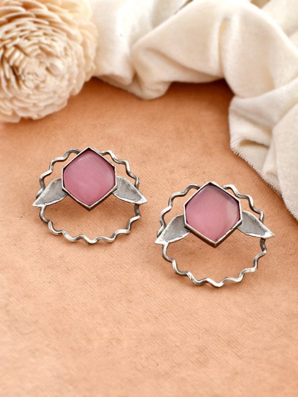 Stud Earrings | Plated Contemporary Oxidised Finish | Silver