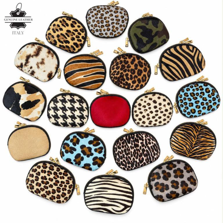 Italian Leather Purse with Fur and Animal Print 10002