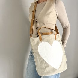 BucketBag heart white  (vintage light canvas) NEW