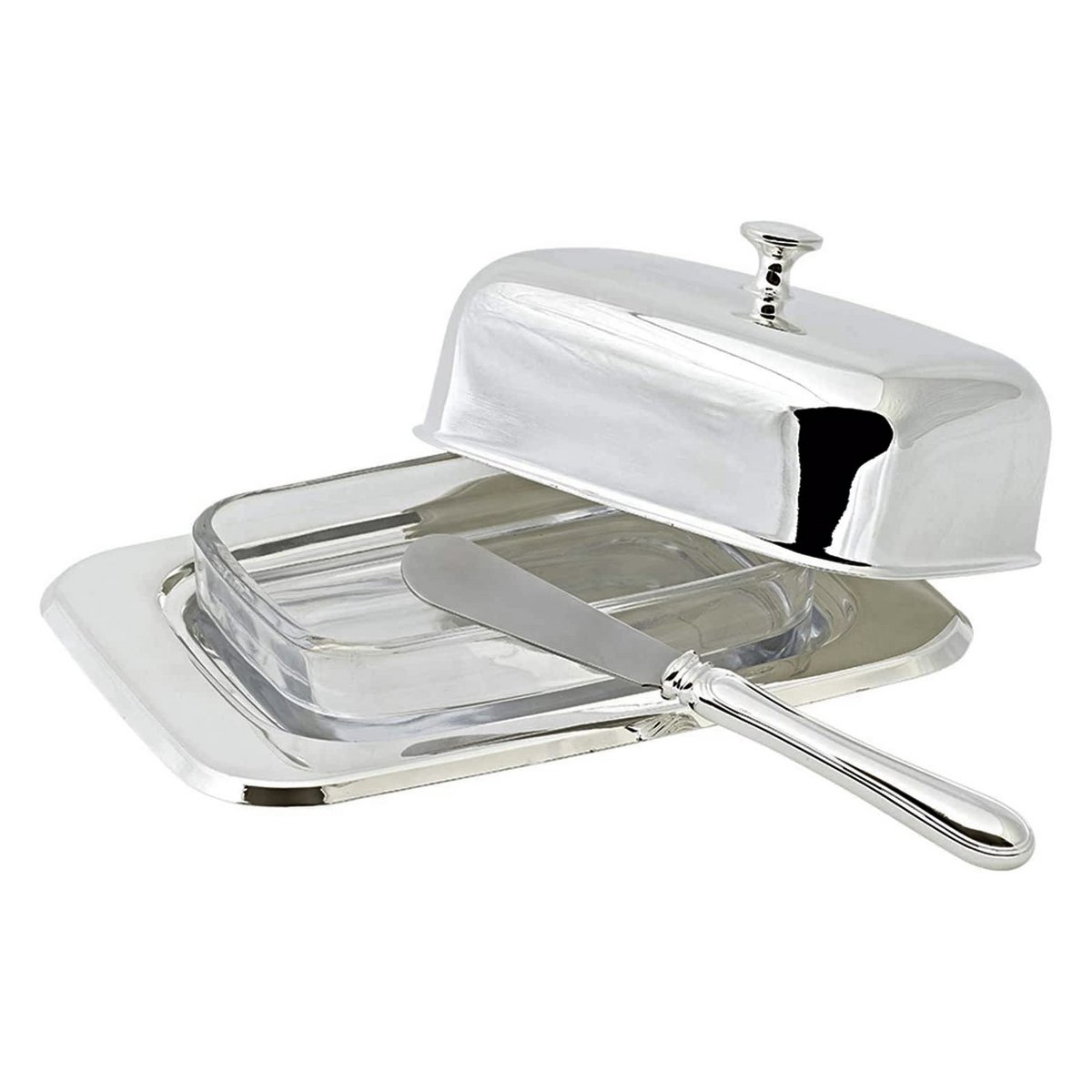 EDZARD butter dish Mista 13x18 cm, H 8 cm, glass insert, silver-plated, with butter knife