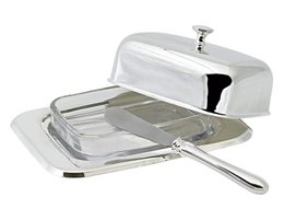 EDZARD butter dish Mista 13x18 cm, H 8 cm, glass insert, silver-plated, with butter knife