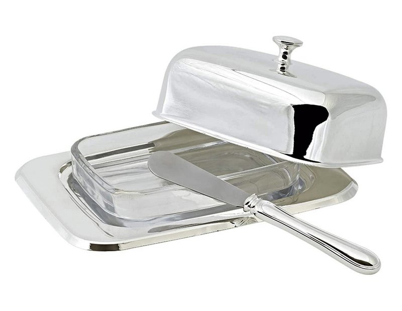 EDZARD butter dish Mista 13x18 cm, H 8 cm, glass insert, silver-plated, with butter knife