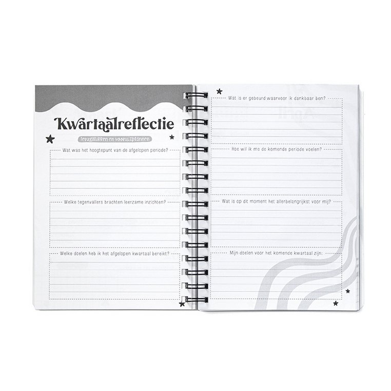 Annual diary 2025 A5 Black White // Goals diary with ring binder