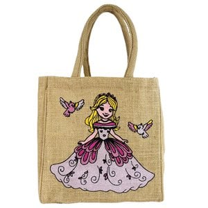 Domelo children handbag vegan jute shoulder bag Small girl handbag jute pocket depressed basket with pink princess girl carrying bag sweet toddler children's pocket jute bag cool gift