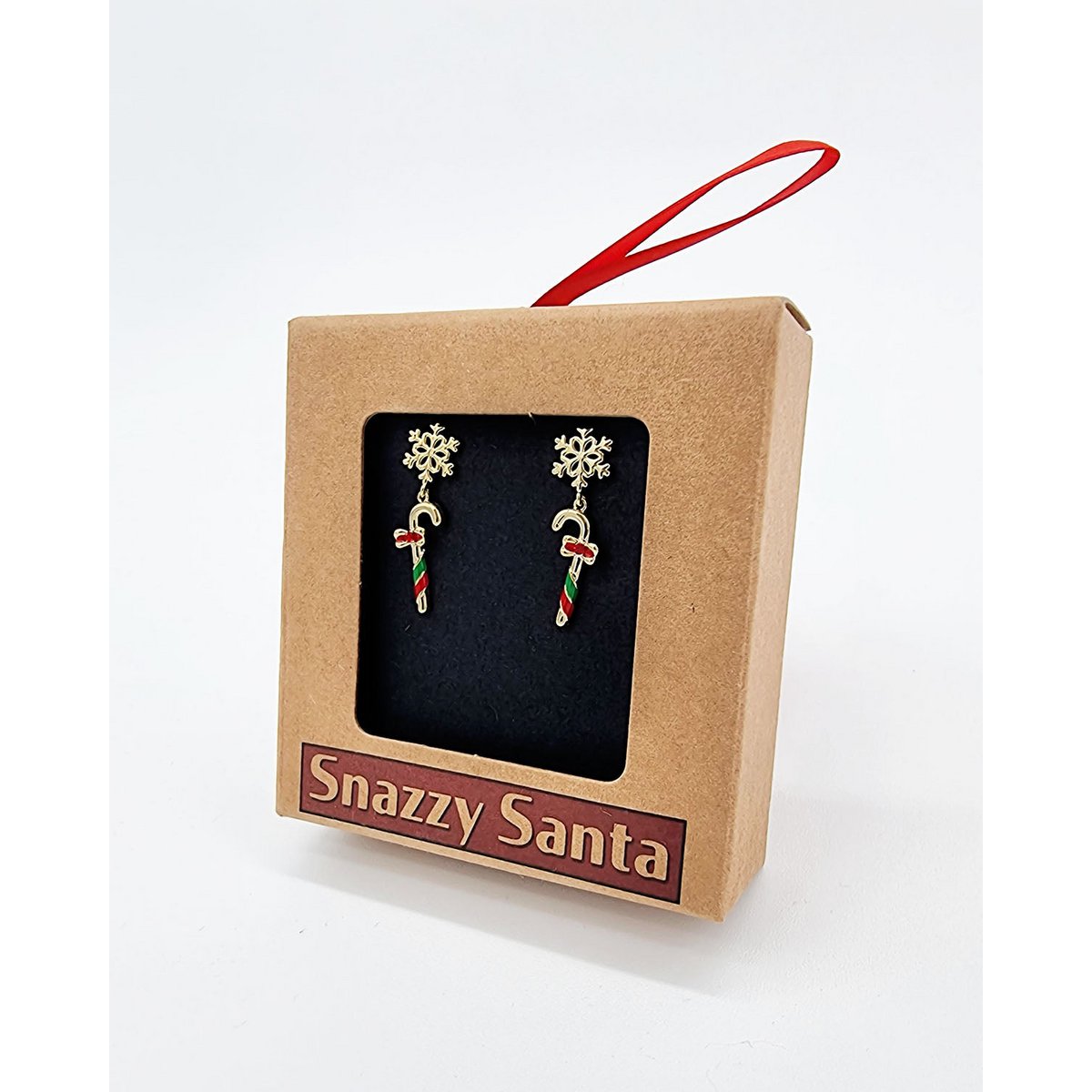 Earrings - Candy cane with snowflake