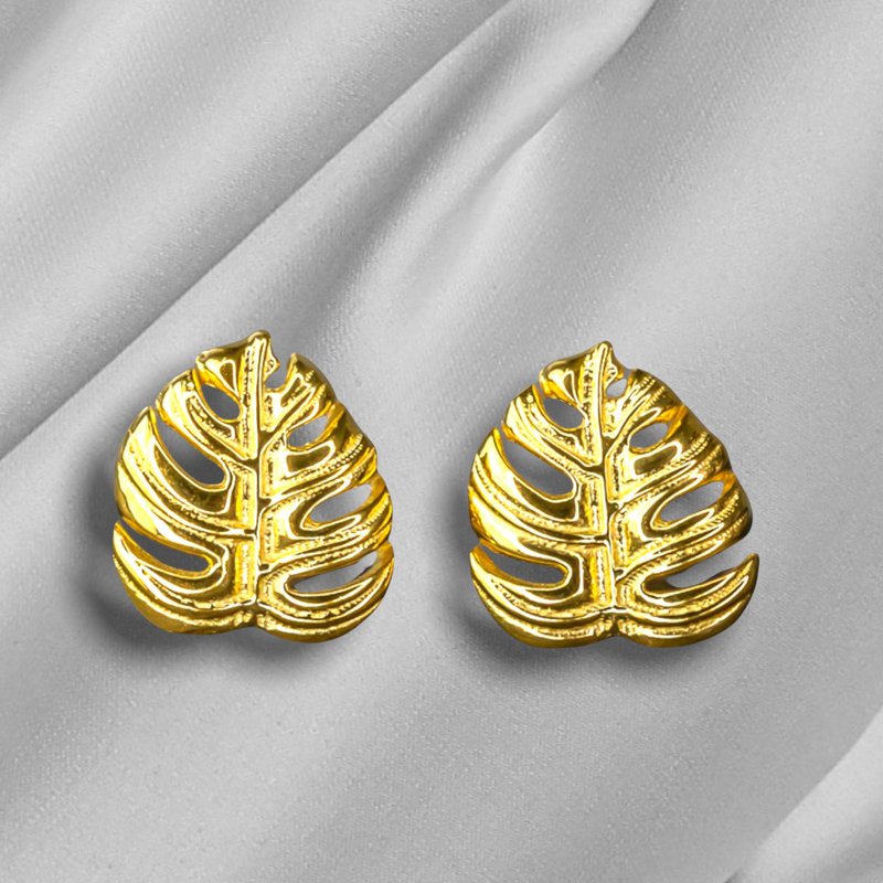 Orecchini a bottone con foglie Monstera - Placcati in oro 925 - Orecchini con foglie esotiche - OHR925-76