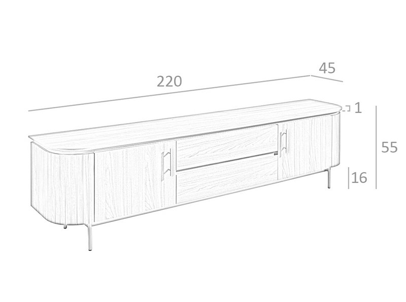 TV cabinet in walnut wood and gold steel 3227