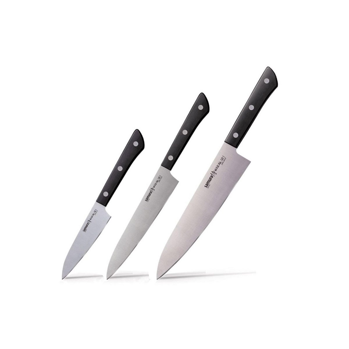 Samura Harakiri Knife Set, 3 pcs, Paring, Utility & Chef's Knives, Black Handle