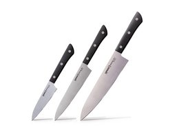 Samura Harakiri Knife Set, 3 pcs, Paring, Utility & Chef's Knives, Black Handle