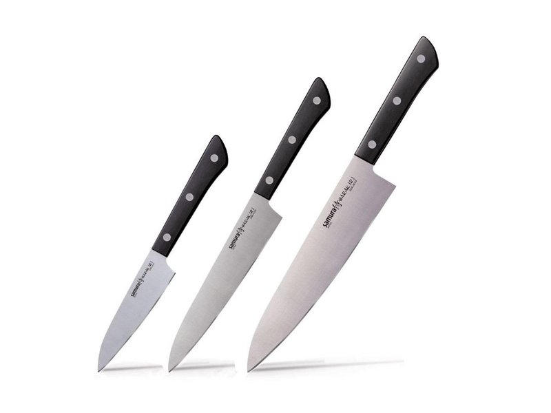 Samura Harakiri Knife Set, 3 pcs, Paring, Utility & Chef's Knives, Black Handle