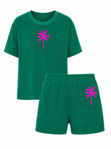 Set of terry cloth Palmtree Neon Pink Velvet | Note: delivery time 5-7 working days