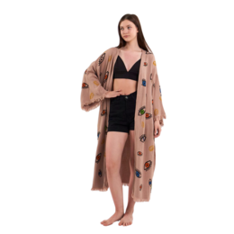 Evil Eye Bathrobe-Shawl Neck-Light Brown