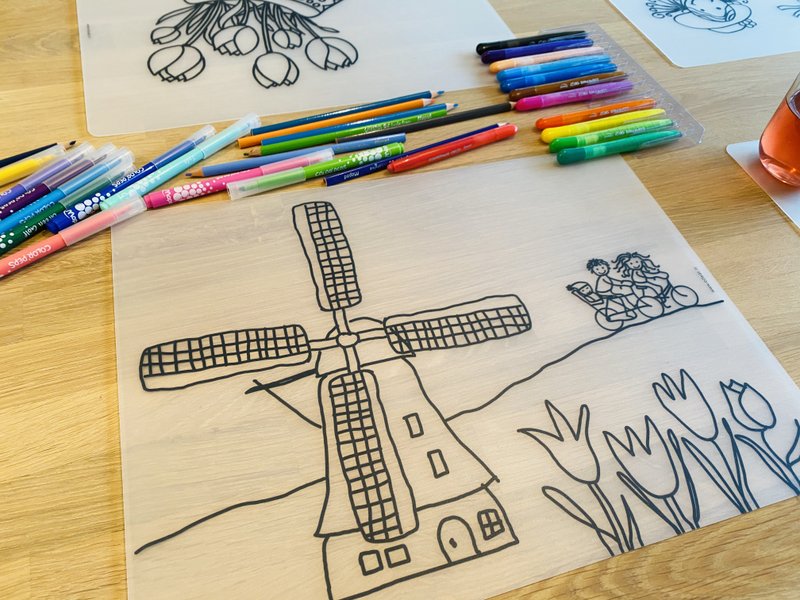Recolorable Tischset Windmill Tulpen Fahrrad