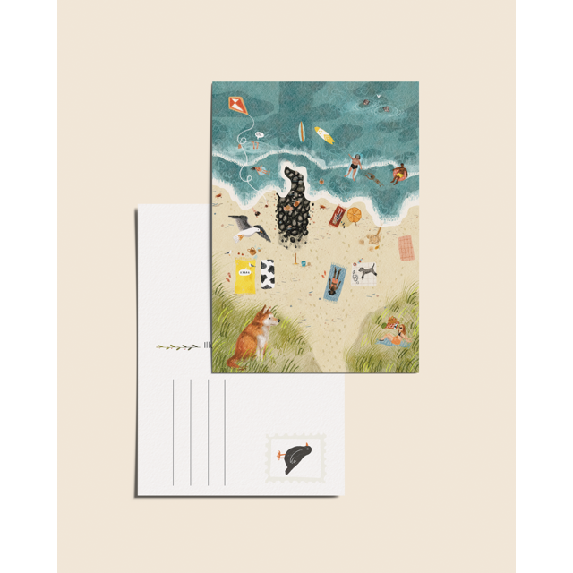 „Strandtag von oben“ – A6 Illustrierte Karte | 350 g/m² Tintoretto Gesso