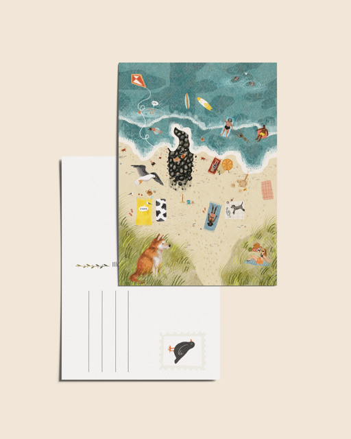 „Strandtag von oben“ – A6 Illustrierte Karte | 350 g/m² Tintoretto Gesso