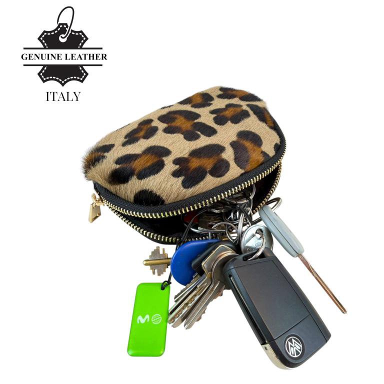 Italian Leather Purse with Fur and Animal Print 10002